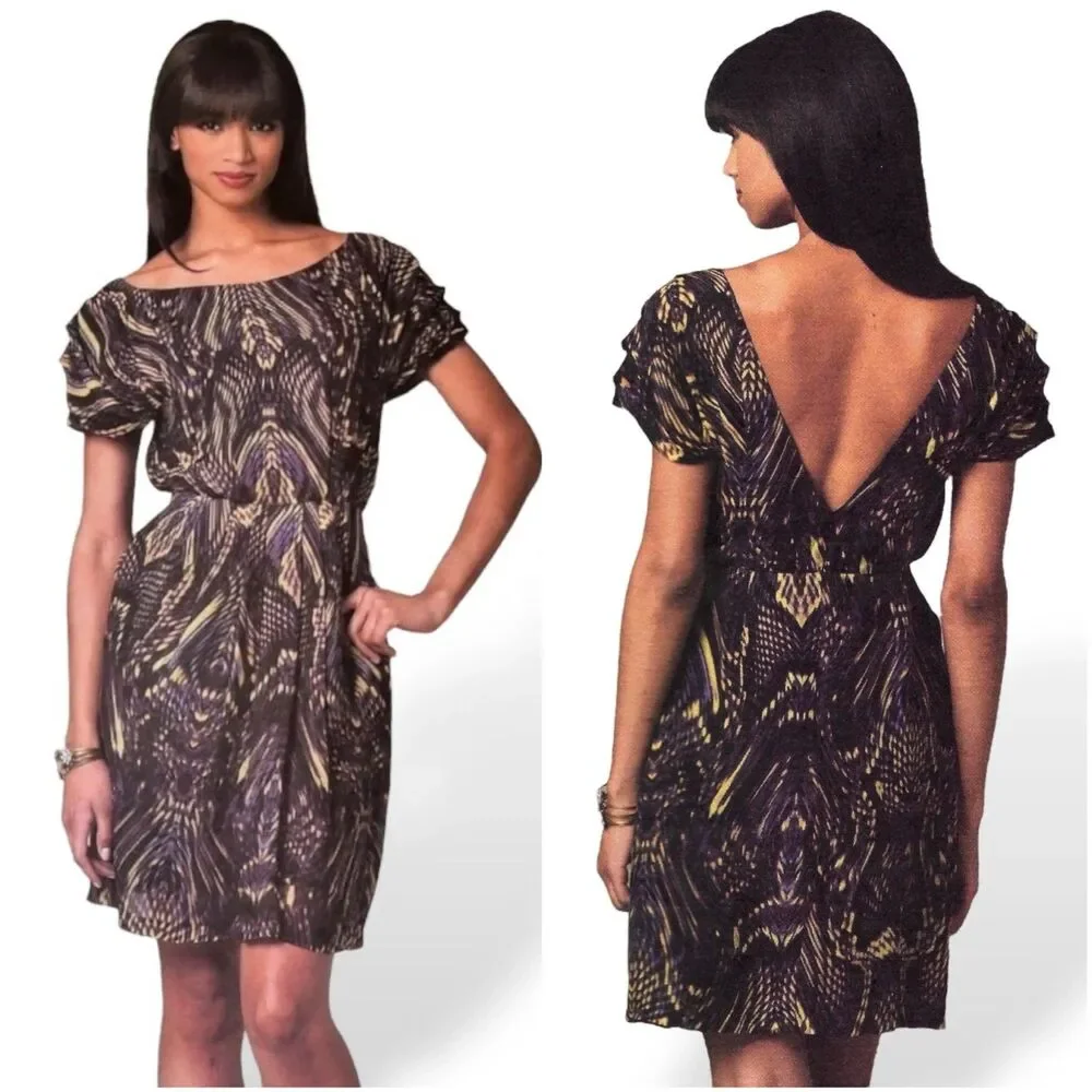 Cynthia Steffe 100% Silk Cap Sleeve Dress in Abstract Butterfly Print
